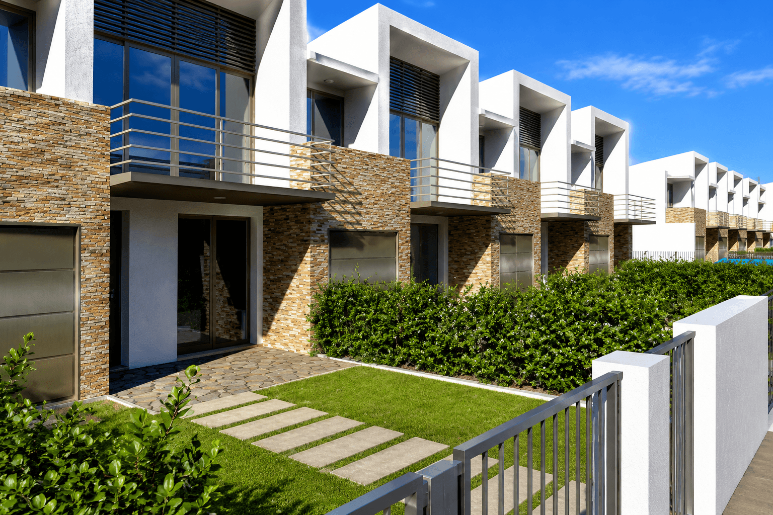 Conjunto habitacional com prédios residenciais ao entardecer